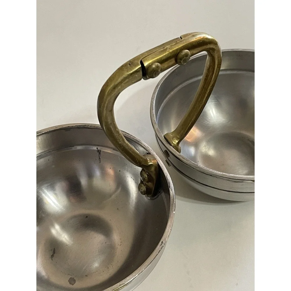 POTTERY BARN Double Serving Dish In Brass & Stainless Appetizer Charcuterie